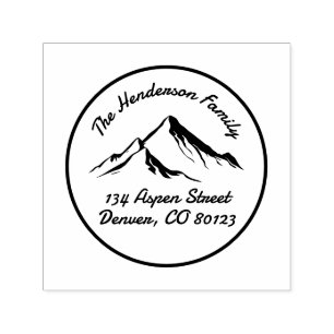 Mountain Round Family Return Address Label Self-inking Stamp
