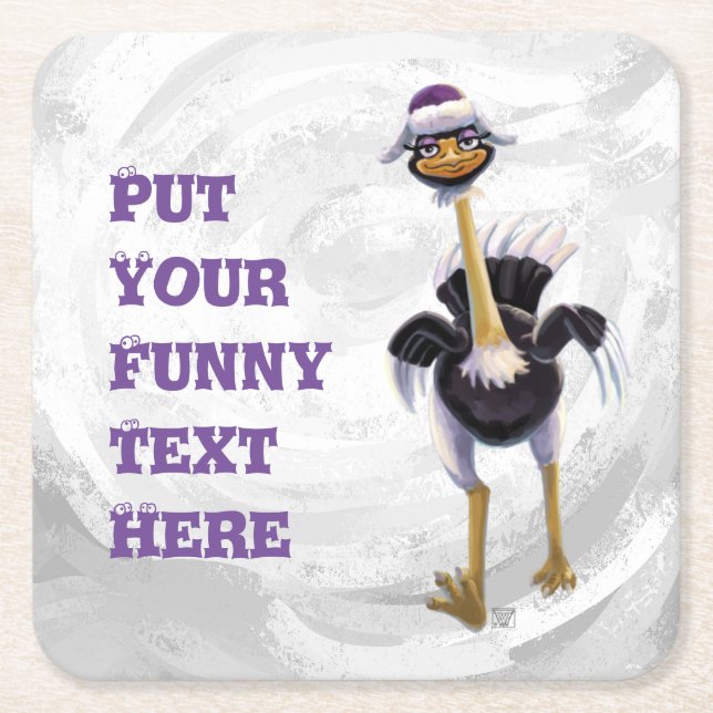 Mountain Running Ostrich Square Paper Coaster (Front)