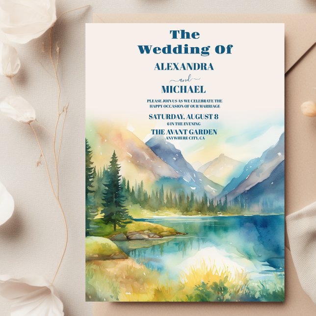 Mountain Rustic Sunset Watercolor Orange Wedding  Invitation (Creator Uploaded)