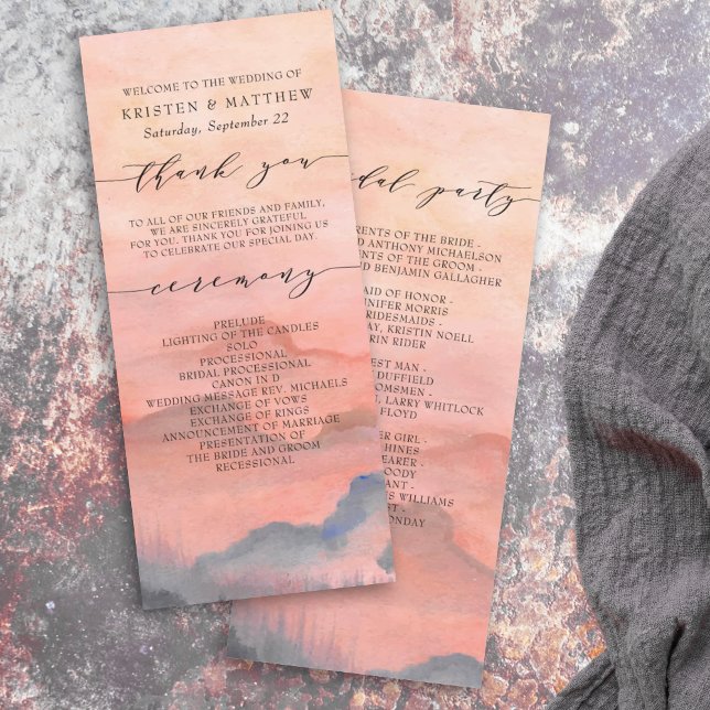 Mountain Rustic Sunset Watercolor Wedding Program (Creator Uploaded)