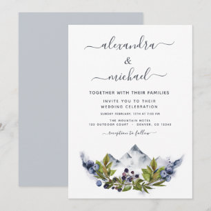 Mountain Rustic Watercolor Greenery Wedding Invitation