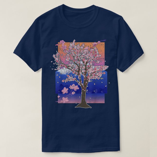 Mountain Sakura Tree Japanese Pink Flower Cherry B T-Shirt (Design Front)