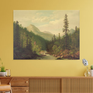 Mountain scene, 2 men, 1 fishing Canvas Print