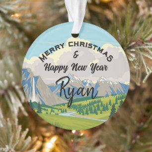 Mountain Scene Country Reversible Add a Name Ornament
