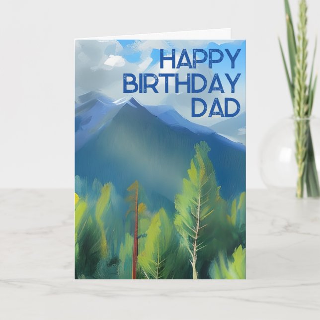 Mountain Scene Painting Happy Birthday Dad Card (Front)