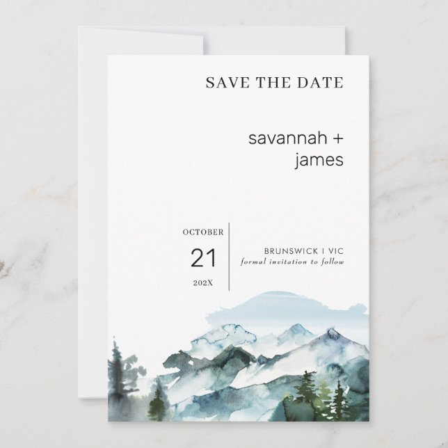 Mountain Scene Wedding Save The Date Card (Front)