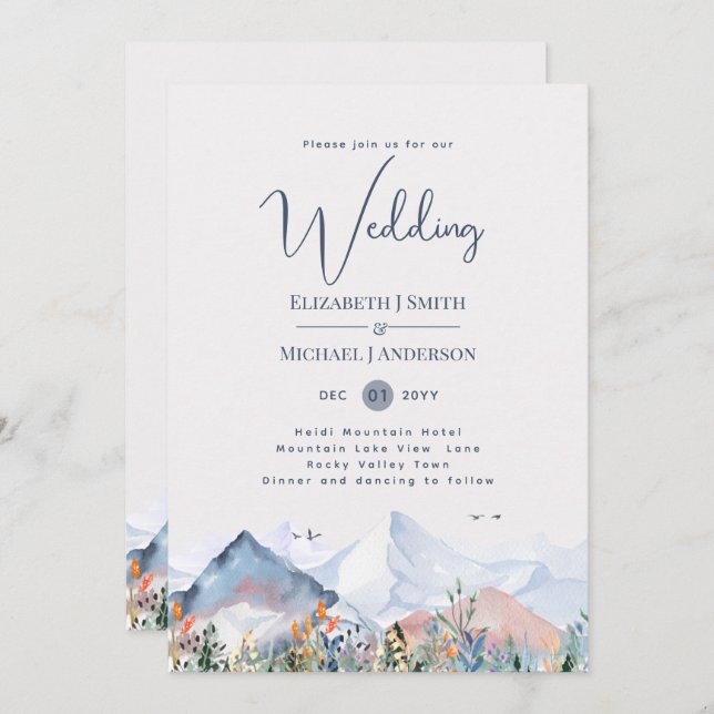 Mountain Scene Winter Wedding Invitation (Front/Back)