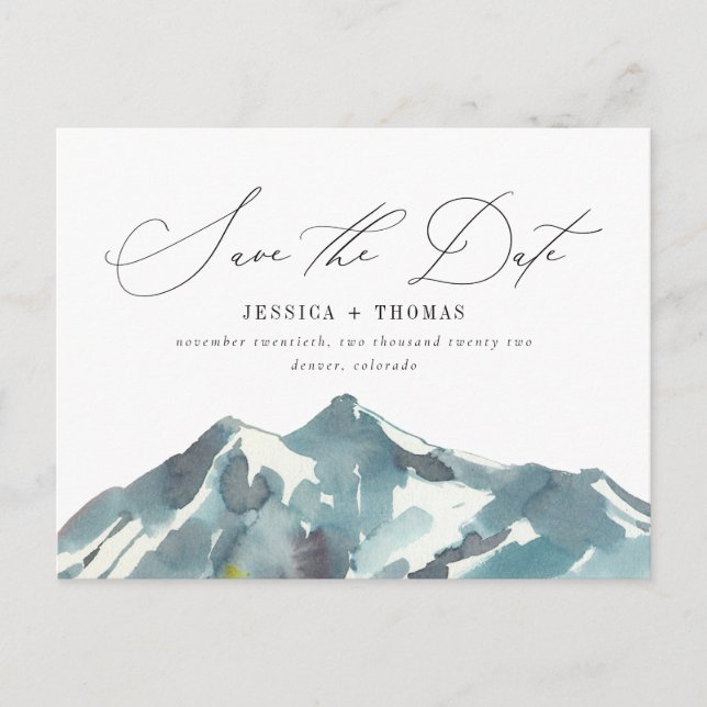 Mountain Script Celebration Save The Date Postcard (Front)