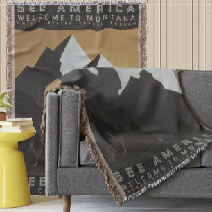 Mountain See America Cowboy Montana Pattern Throw Blanket