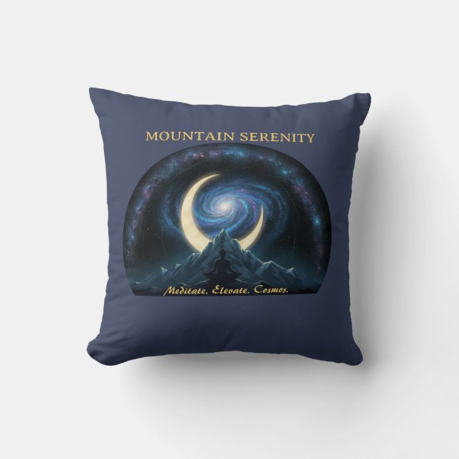 Mountain Serenity Cosmic Meditation. Crescent Moon Throw Pillow (Front)