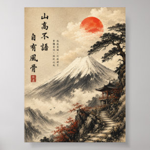 Mountain Silence Japanese Zen Landscape Poster