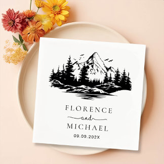 Mountain Sketch Personalized Wedding Napkin