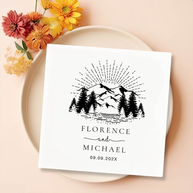 Mountain Sketch Personalized Wedding Napkin (Creator Uploaded)