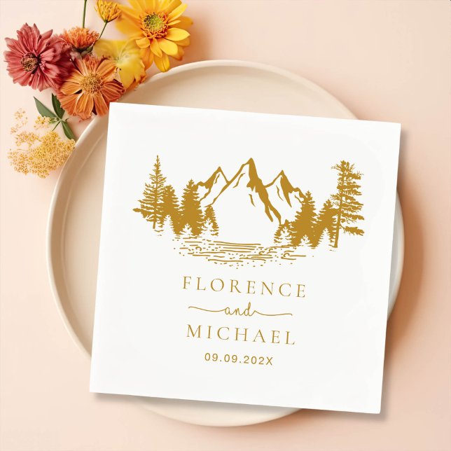 Mountain Sketch Personalized Wedding Napkin (Creator Uploaded)