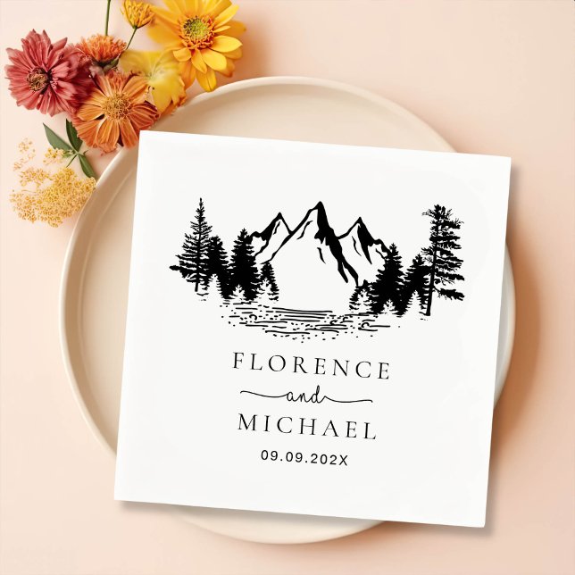 Mountain Sketch Personalized Wedding Napkin (Creator Uploaded)