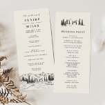 Mountain Sketch Wedding Ceremony Program<br><div class="desc">Our wintry, rustic chic wedding program features your ceremony details with a sketched illustration of mountain peaks, pine trees and a flowing river along the bottom. Reverse side lists the members of your wedding party with easily editable text fields. Coordinates with our Mountain Sketch wedding invitation collection. Use the template...</div>