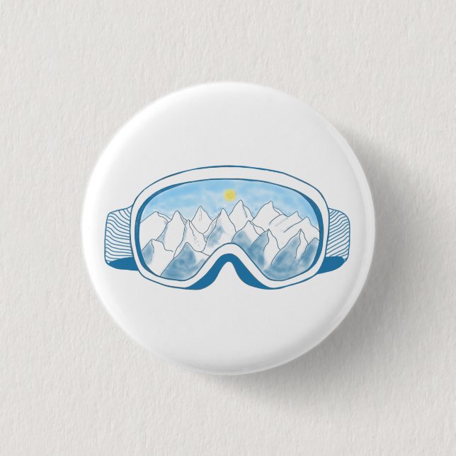 Mountain Ski Goggles Illustration   1 Inch Round Button (Front)
