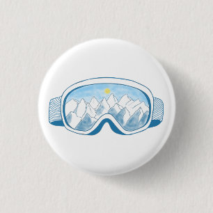 Mountain Ski Goggles Illustration   1 Inch Round Button