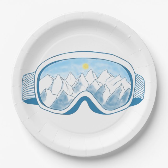 Mountain Ski Goggles Illustration   Paper Plate (Front)