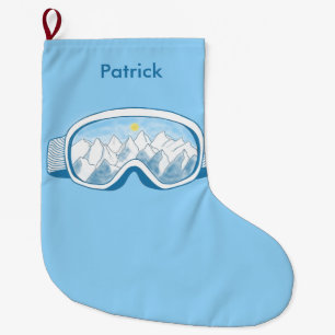 Mountain Ski Goggles Illustration Personalized Large Christmas Stocking