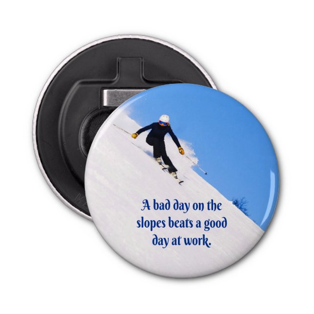 Mountain Ski Slopes Fresh Snow Fall Skiing Funny Bottle Opener (Front)