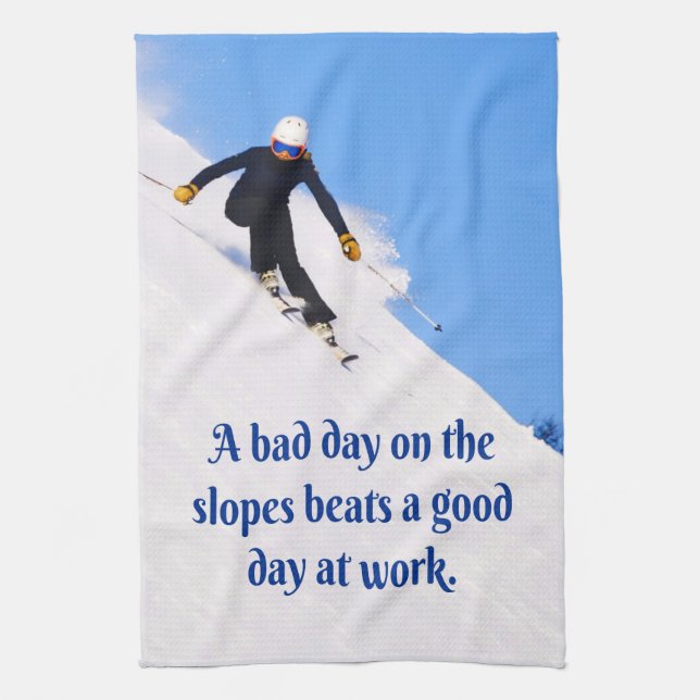 Mountain Ski Slopes Fresh Snow Fall Skiing Funny Kitchen Towel (Vertical)