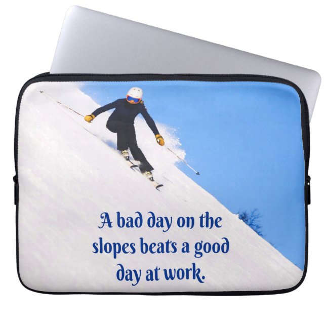 Mountain Ski Slopes Fresh Snow Fall Skiing Funny Laptop Sleeve (Front)