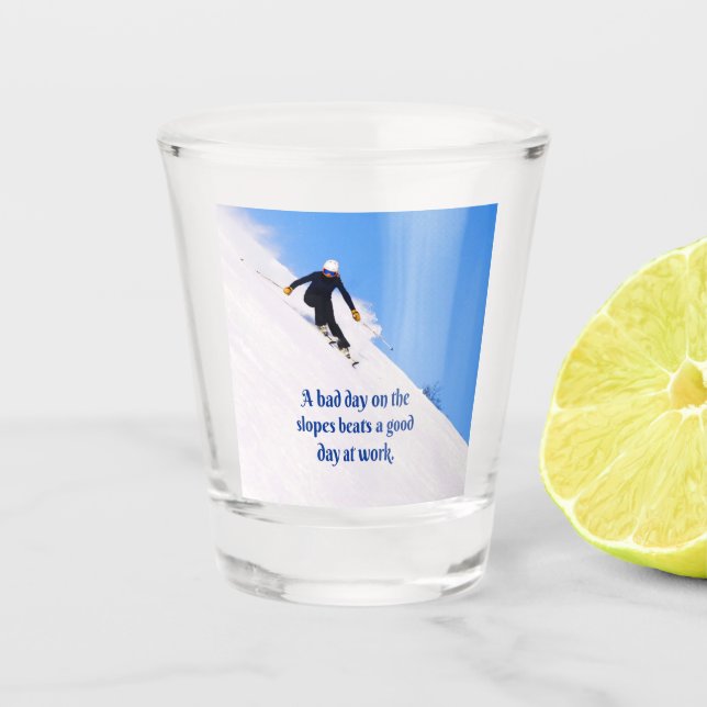 Mountain Ski Slopes Fresh Snow Fall Skiing Funny Shot Glass (Front)