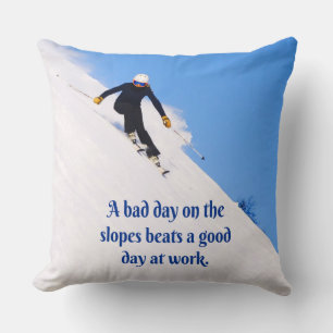 Mountain Ski Slopes Fresh Snow Fall Skiing Funny Throw Pillow