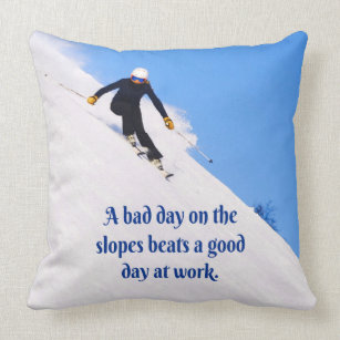 Mountain Ski Slopes Fresh Snow Fall Skiing Funny Throw Pillow