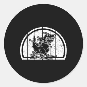 Mountain Skiing Dinosaur Skier Dino Ski Skiing Din Classic Round Sticker