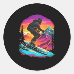 Mountain Skiing Rider Retro Vintage Ski Vintage Wi Classic Round Sticker