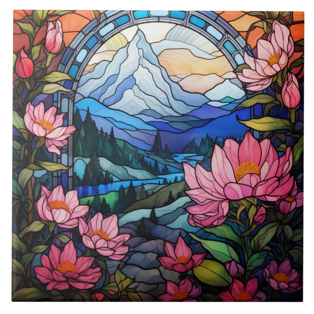 Mountain Stained Glass  Tile (Front)