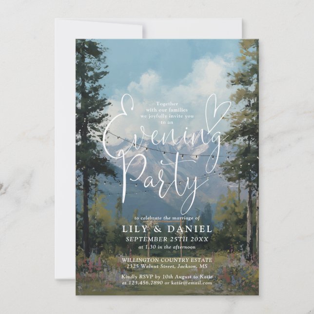 Mountain String Lights Wedding Evening Party Invitation (Front)