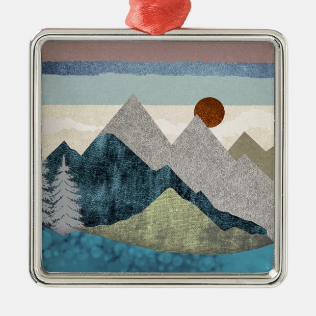 Mountain Striped Sky Metal Ornament (Front)