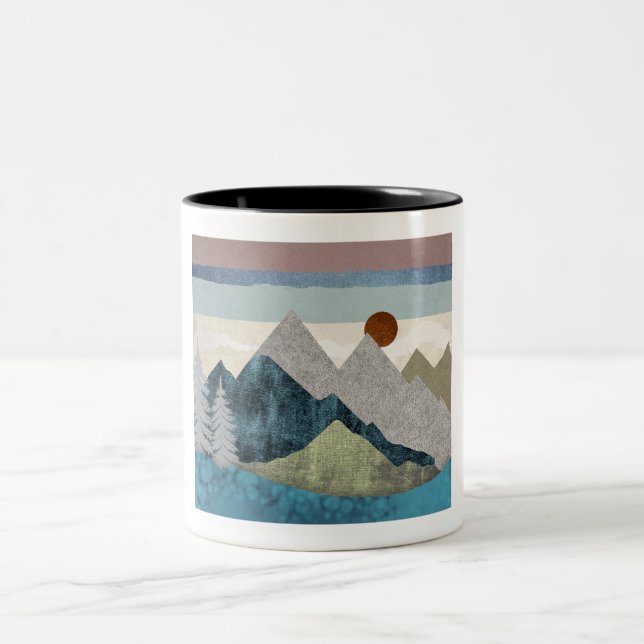 Mountain Striped Sky Two-Tone Coffee Mug (Center)