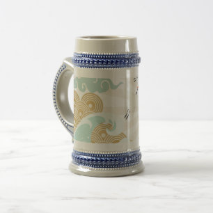 mountain sun japanese illustration beer stein