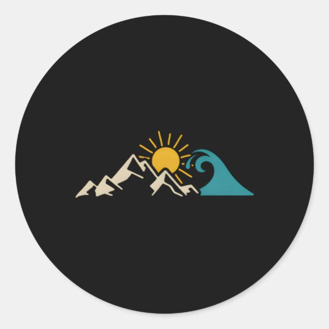 Mountain Sun Wave Nature Hiking Surf Surfer Hiker  Classic Round Sticker (Front)