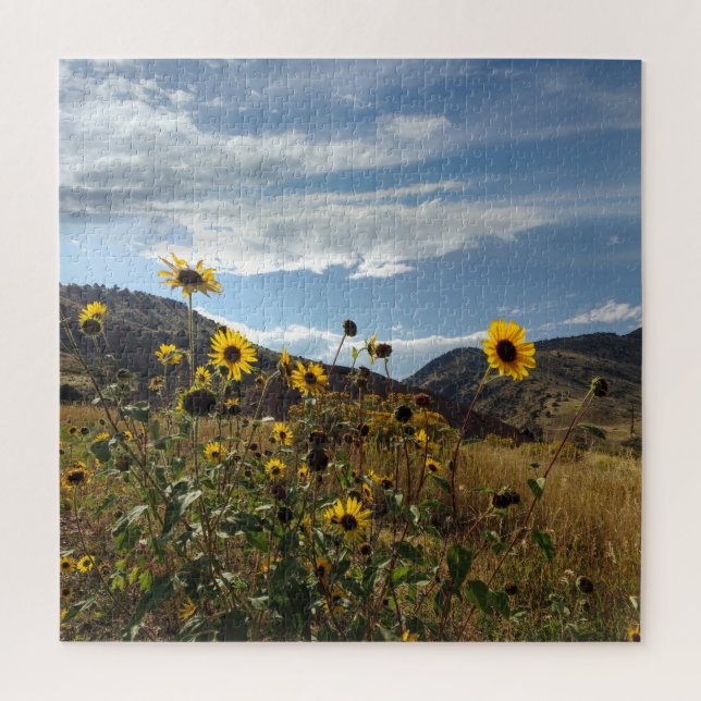 Mountain Sunflowers with Hills in the Distance Jigsaw Puzzle (Vertical)
