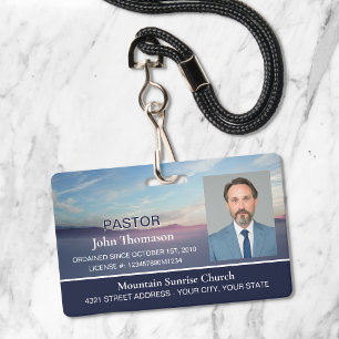 Mountain Sunrise Blue Church Membership Clergy ID Badge