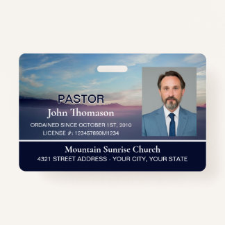 Mountain Sunrise Blue Church Membership Clergy ID Badge