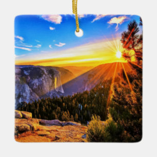 Mountain Sunrise Ceramic Ornament
