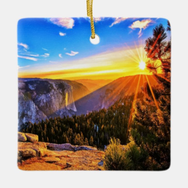 Mountain Sunrise Ceramic Ornament (Front)