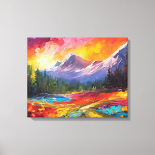 Mountain Sunrise Colourful Impressionistic Art Canvas Print