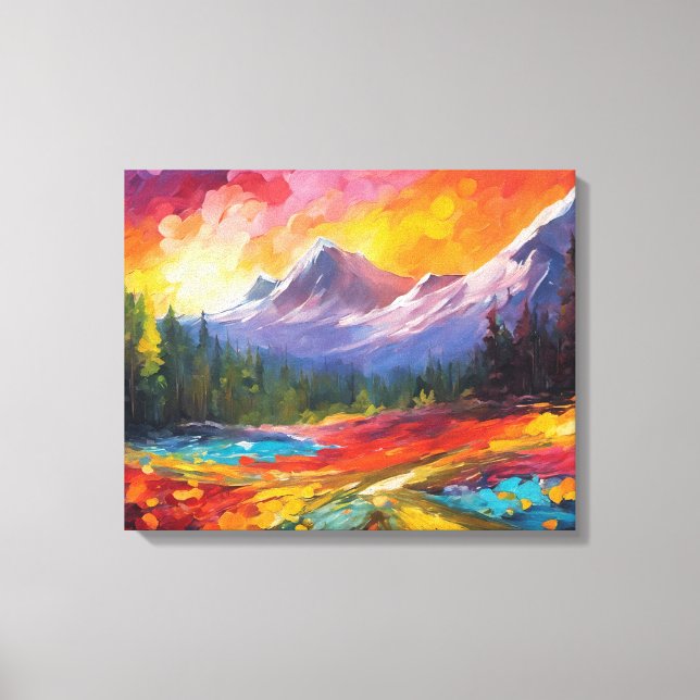Mountain Sunrise Colourful Impressionistic Art Canvas Print (Front)