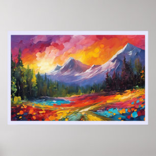 Mountain Sunrise Colourful Impressionistic Art Poster