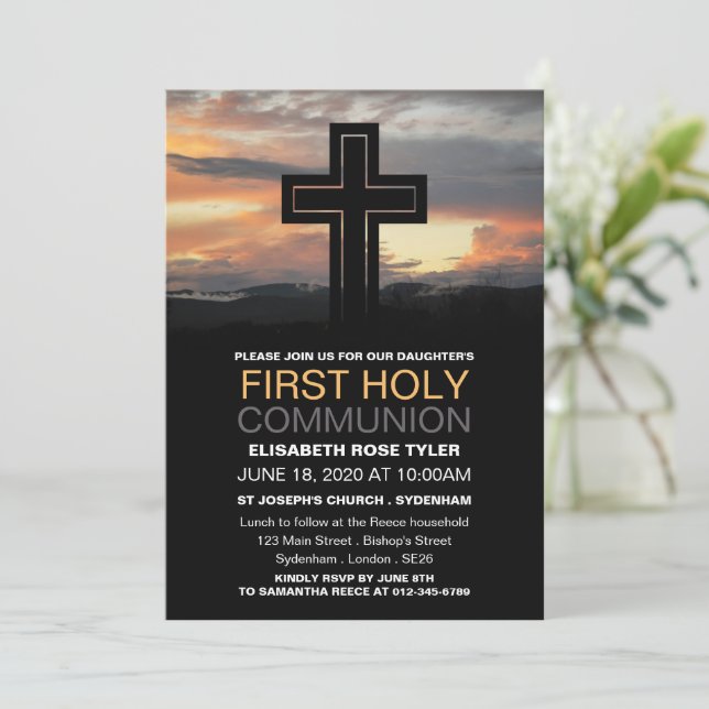 Mountain Sunrise, First Holy Communion Invitation (Standing Front)