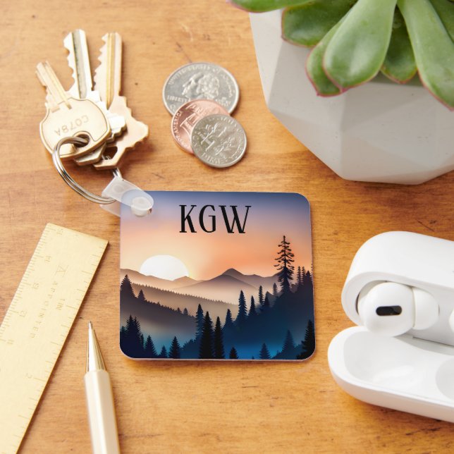 Mountain Sunrise Monogram Keychain (Desk)