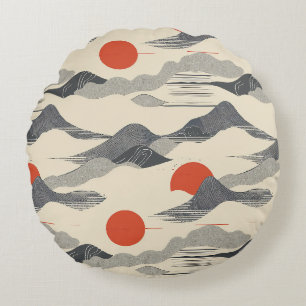 Mountain Sunrise Pattern Round Pillow