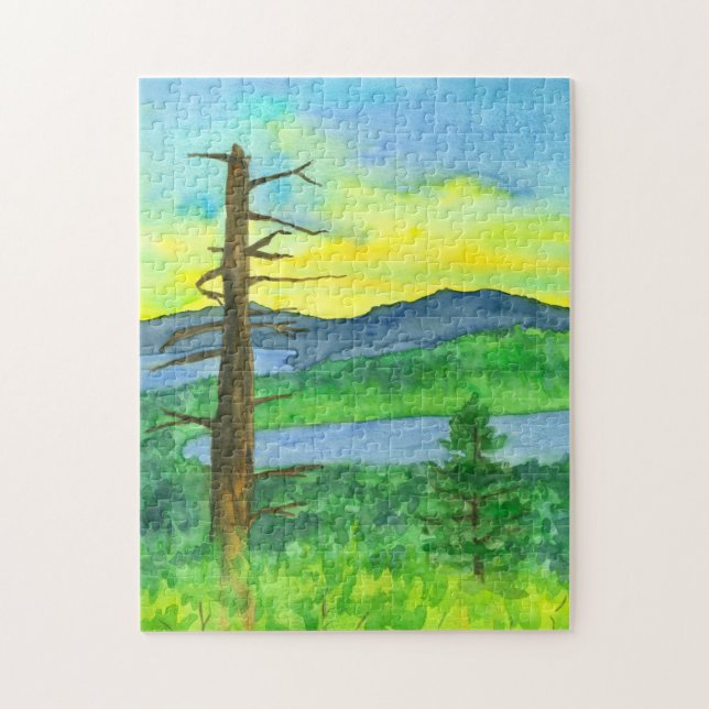 Mountain Sunrise Watercolor Landscape Jigsaw Puzzle (Vertical)
